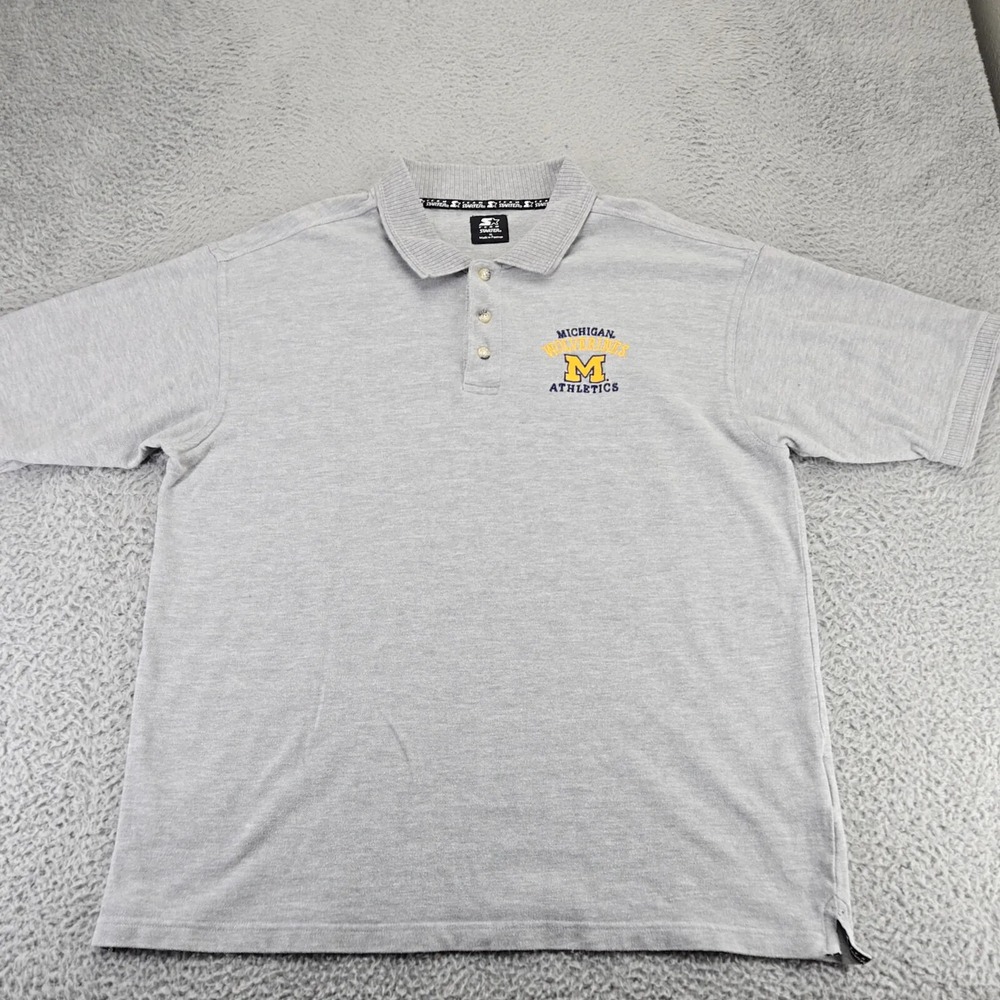 Starter Shirt Mens XL Gray Michigan Wolverines Athletics‎ Short Sleeve Polo NCAA